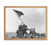 Artery8 Wall Art Print Joe Rosenthal Marines Raising American Flag 1945 Photo Iwo Jima Iconic WW2 Black & White Art Framed | Size: W12" x H16" Artery8 Light Oak W12" x H16"