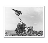 Artery8 Wall Art Print Joe Rosenthal Marines Raising American Flag 1945 Photo Iwo Jima Iconic WW2 Black & White Art Framed | Size: W12" x H16" Artery8 White W12" x H16"