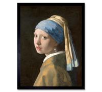 Wall Art Print Johannes Vermeer Girl With a Pearl Earring Old Master Painting Portrait Art Framed Artery8 Black W12 inch x H16 inch