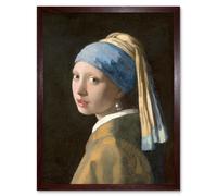 Artery8 Wall Art Print Johannes Vermeer With a Pearl Earring Old Master Painting Portrait Art Framed in Brown | Size: W12" x H16" Artery8 Brown W12" x H16"