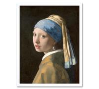 Artery8 Wall Art Print Johannes Vermeer With a Pearl Earring Old Master Painting Portrait Art Framed in White | Size: W12" x H16" Artery8 White W12" x H16"