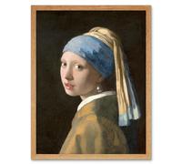 Wall Art Print Johannes Vermeer Girl With a Pearl Earring Old Master Painting Portrait Art Framed Artery8 Light Oak W12 inch x H16 inch