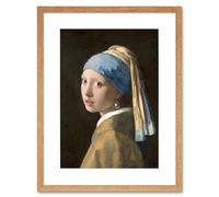 Artery8 Wall Art Print Johannes Vermeer with a Pearl Earring Reproduction Painting Artwork Framed 9X7 Inch in Beige | Size: W7" x H9" Artery8 Beige W7" x H9"