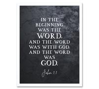 Artery8 Wall Art Print John 1:1 The Word Was God Christian Bible Verse Quote Scripture Typography Art Framed in White | Size: W12" x H16" Artery8 White W12" x H16"