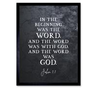 Artery8 Wall Art Print John 1:1 The Word Was God Christian Bible Verse Quote Scripture Typography Art Framed in Black | Size: W12" x H16" Artery8 Black W12" x H16"