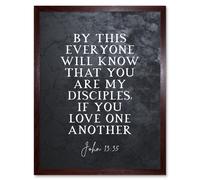 Artery8 Wall Art Print John 13:35 My disciples Love One Another Christian Bible Verse Quote Scripture Typography Art Framed | Size: W12" x H16" Artery8 Brown W12" x H16"