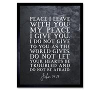 Artery8 Wall Art Print John 14:27 Peace I leave With You Peace I Give You Christian Bible Verse Quote Scripture Typography Art Framed Artery8 Black W12" x H16"