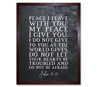 Artery8 Wall Art Print John 14:27 Peace I leave With You Peace I Give You Christian Bible Verse Quote Scripture Typography Art Framed Artery8 Brown W12" x H16"
