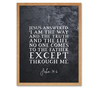 Artery8 Wall Art Print John 14:6 Jesus I am the Way The Truth & The Life Christian Bible Verse Quote Scripture Typography Art Framed Artery8 Light Oak W12" x H16"