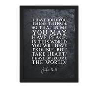 Artery8 Wall Art Print John 16:33 Peace Take Heart I have Overcome the World Christian Bible Verse Large Framed Wall Décor Art | Size: W18" x H24" Artery8 White W18" x H24"