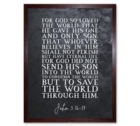 Artery8 Wall Art Print John 3:16-17 Eternal Life Sent His Son To Save The World Christian Bible Verse Quote Scripture Typography Art Framed Artery8 Brown W12" x H16"