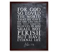 Artery8 Wall Art Print John 3:16 For God So Loved The World He Gave His Son Christian Bible Verse Quote Scripture Typography Art Framed Artery8 Brown W12" x H16"