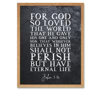 Artery8 Wall Art Print John 3:16 For God So Loved The World He Gave His Son Christian Bible Verse Quote Scripture Typography Art Framed Artery8 Light Oak W12" x H16"