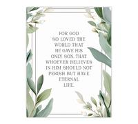 Wall Art Print John 3:16 God So Loved the World Quote Bible Verse Green Poster Artery8 Green W12 inch x H16 inch