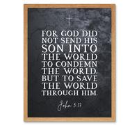 Artery8 Wall Art Print John 3:17 God Sent His Son To Save The World Christian Bible Verse Quote Scripture Typography Art Framed | Size: W12" x H16" Artery8 Light Oak W12" x H16"