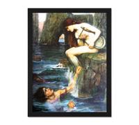 Artery8 Wall Art Print John William Waterhouse The Siren Old Master Large Framed Wall Décor Art in Black | Size: W18" x H24" Artery8 Black W18" x H24"