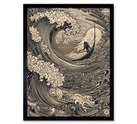 Artery8 Wall Art Print Jonah & the Storm at Sea Modern Art Framed in Black | Size: W12" x H16" Artery8 Black W12" x H16"