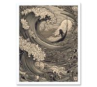 Artery8 Wall Art Print Jonah & the Storm at Sea Modern Art Framed in White | Size: W12" x H16" Artery8 White W12" x H16"