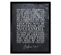 Artery8 Wall Art Print Joshua 1:8-9 Be Strong & Courageous Christian Bible Verse Quote Scripture Typography Art Framed in Black | Size: W12" x H16" Artery8 Black W12" x H16"