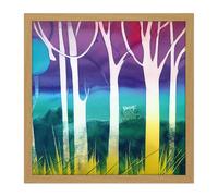Artery8 Wall Art Print Jungle Forest Multicoloured Bright Modern Abstract Tree Pastel Watercolour Painting Square Framed Picture 16X16 Inch Artery8 Light Oak W16" x H16"