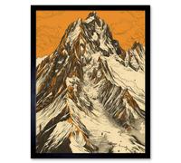 Artery8 Wall Art Print K2 Mountain Peak Summit Climbers White & Orange Art Framed in Black | Size: W12" x H16" Artery8 Black W12" x H16"