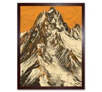Artery8 Wall Art Print K2 Mountain Peak Summit Climbers White & Orange Art Framed in Brown | Size: W12" x H16" Artery8 Brown W12" x H16"