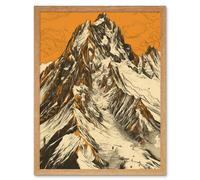 Artery8 Wall Art Print K2 Mountain Peak Summit Climbers White & Orange Art Framed in Light Oak | Size: W12" x H16" Artery8 Light Oak W12" x H16"
