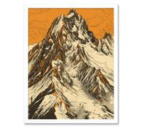 Artery8 Wall Art Print K2 Mountain Peak Summit Climbers White & Orange Art Framed | Size: W12" x H16" Artery8 White W12" x H16"
