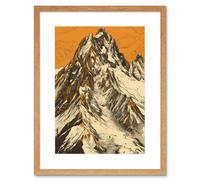 Artery8 Wall Art Print K2 Mountain Peak Summit Climbers White & Orange Artwork Framed 9X7 Inch in Beige | Size: W7" x H9" Artery8 Beige W7" x H9"