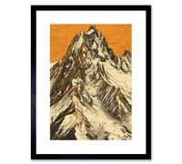 Artery8 Wall Art Print K2 Mountain Peak Summit Climbers White & Orange Artwork Framed 9X7 Inch in Black | Size: W7" x H9" Artery8 Black W7" x H9"