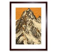 Artery8 Wall Art Print K2 Mountain Peak Summit Climbers White & Orange Artwork Framed 9X7 Inch in Brown | Size: W7" x H9" Artery8 Brown W7" x H9"
