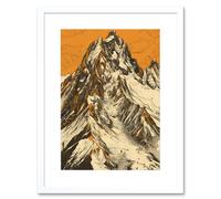 Artery8 Wall Art Print K2 Mountain Peak Summit Climbers White & Orange Artwork Framed 9X7 Inch | Size: W7" x H9" Artery8 White W7" x H9"