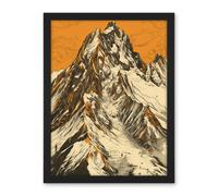 Artery8 Wall Art Print K2 Mountain Peak Summit Climbers White & Orange Large Framed Wall Décor Art in Light Oak | Size: W18" x H24" Artery8 Light Oak W18" x H24"