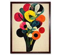 Artery8 Wall Art Print Kandinsky Inspired Abstract Multicolour Flower Bouquet Art Framed in Brown | Size: W12" x H16" Artery8 Brown W12" x H16"
