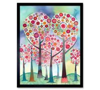 Artery8 Wall Art Print Kandinsky Inspired Trees Blooming In Spring Folk Art Watercolour Painting Art Framed in Black | Size: W12" x H16" Artery8 Black W12" x H16"