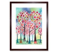 Artery8 Wall Art Print Kandinsky Inspired Trees Blooming In Spring Folk Art Watercolour Painting Artwork Framed 9X7 Inch in Brown | Size: W7" x H9" Artery8 Brown W7" x H9"