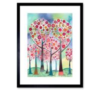 Artery8 Wall Art Print Kandinsky Inspired Trees Blooming In Spring Folk Art Watercolour Painting Artwork Framed 9X7 Inch in Black | Size: W7" x H9" Artery8 Black W7" x H9"
