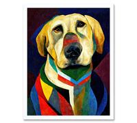 Artery8 Wall Art Print Kandinsky's Dog Abstract Multi-Coloured Oil Painting Art Framed in White | Size: W12" x H16" Artery8 White W12" x H16"
