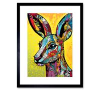 Artery8 Wall Art Print Kangaroo Head Traditional Folk Pattern Portrait Vibrant Colourful Patterns Modern Pop Artwork Framed 9X7 Inch Artery8 Black W7" x H9"