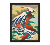 Artery8 Wall Art Print Katsushika Hokusai Yoshitsune Falls Large Framed Wall Décor Art in Light Oak | Size: W18" x H24" Artery8 Light Oak W18" x H24"