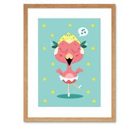 Artery8 Wall Art Print Kawaii Flamingo Ballet Art Framed 9x7 inch in Beige | Size: W7" x H9" Artery8 Beige W7" x H9"
