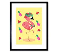 Artery8 Wall Art Print Kawaii Flamingo Party Tropical Art Framed 9x7 inch in Black | Size: W7" x H9" Artery8 Black W7" x H9"