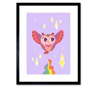 Artery8 Wall Art Print Kawaii Owl Flying Art Framed 9x7 inch in Black | Size: W7" x H9" Artery8 Black W7" x H9"