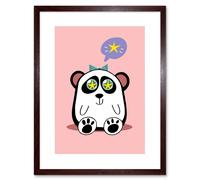 Artery8 Wall Art Print Kawaii Panda Star Art Framed 9x7 inch in Brown | Size: W7" x H9" Artery8 Brown W7" x H9"
