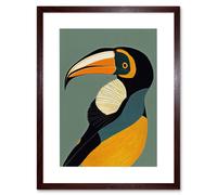 Artery8 Wall Art Print Keel Billed Toucan Bird Portrait Vintage Artwork Framed 9X7 Inch in Brown | Size: W7" x H9" Artery8 Brown W7" x H9"