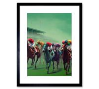 Artery8 Wall Art Print Kentucky Derby Horse Racing Jockeys Modern Oil Painting Artwork Framed 9X7 Inch in Black | Size: W7" x H9" Artery8 Black W7" x H9"