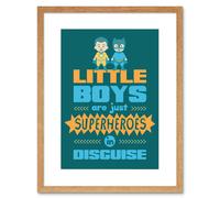 Artery8 Wall Art Print Kids Boys Superheroes Disguise Blue Framed in Beige | Size: W7" x H9" Artery8 Beige W7" x H9"