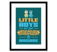Artery8 Wall Art Print Kids Boys Superheroes Disguise Blue Framed in Black | Size: W7" x H9" Artery8 Black W7" x H9"