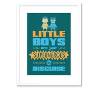 Artery8 Wall Art Print Kids Boys Superheroes Disguise Blue Framed in White | Size: W7" x H9" Artery8 White W7" x H9"