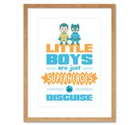 Artery8 Wall Art Print Kids Boys Superheroes Disguise White Framed in Beige | Size: W7" x H9" Artery8 Beige W7" x H9"